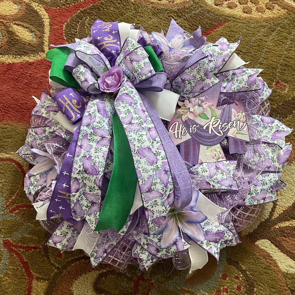 Purple and Green “HE IS RISEN” Holiday Wreath!